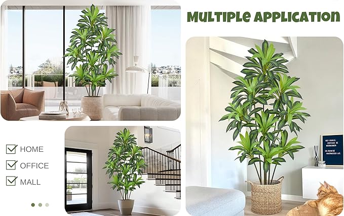 Roselywed Artificial Dracaena Tree 7FT with 171 Leaves & 9 Heads Tall Large Fake Faux Tropical Silk Yucca Plant 84 Inch Glossy Thick Leaves Black Pot for Indoor Home Office Porch Mall School Decor