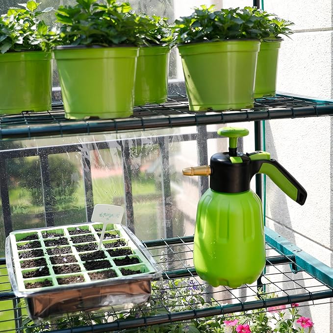 GreensWord Small Greenhouse for Outdoors, Indoor Mini Greenhouse with Plastic Cover, Portable 5 Tier Plant Shelves, Green Houses for Outside Backyard, Winter Plants Warmer, Green, 19″x40″x75″