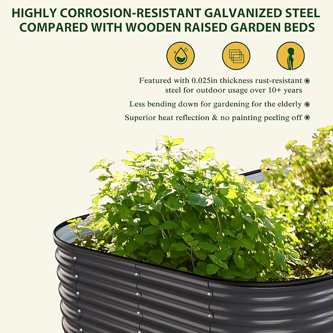 MUPATER 24''H Raised Garden Bed, 8x4FT Galvanized Raised Garden Bed W/ 3 Aluminum Support Rods, Mutli in 1 Modular Raised Planter Box Outdoor for Vegetables, Plants, Grey