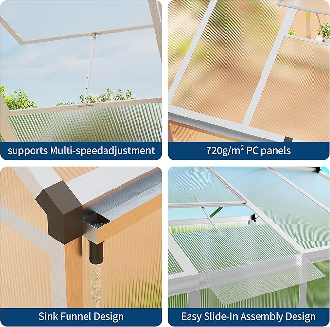 8 x 12 ft Greenhouse, Greenhouses for Outside, Polycarbonate Greenhouse with Aluminum Frame, Lockable Door and Ajustable Roof Vent for Backyard, Green Houses for Outside Garden Backyard, Patio