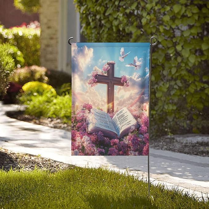 Easter Book Garden Flag 12x18 Inch Double Sided All-Weather Polyester Outdoor Flag For Patio Lawn Yard And Garden Welcome Decor