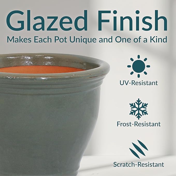 Sunnydaze Large Ceramic Plant Pot - Round Outdoor Glazed Ceramic Planter Pot with Drainage - Gray - Studio - 15"
