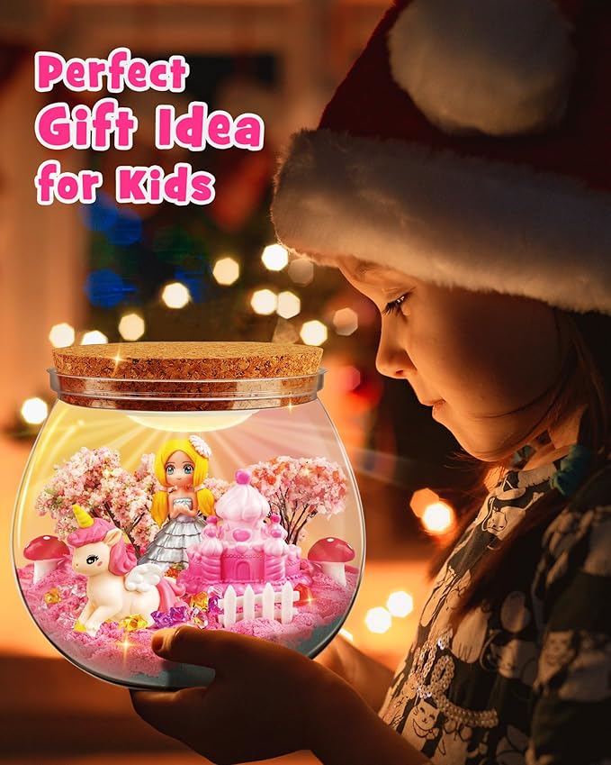 D-FantiX Princess Light Up Terrarium Kit for Kids, Unicorn Toys for Girls Age 4-6-8-10, Led Night Light Birthday Gifts for Girls 4 5 6 7 8-12 Year Old, DIY Arts and Crafts, Christmas Stocking Stuffers