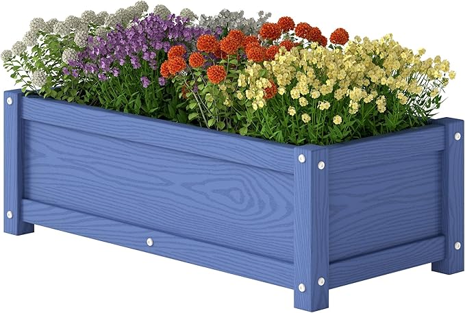 HDPE Planter Box, All-Weather Outdoor Garden Bed Easy to Assemble, Drainage System, Low Maintenance, Non-Fading, for Flower/Herb/Seed (Navy)
