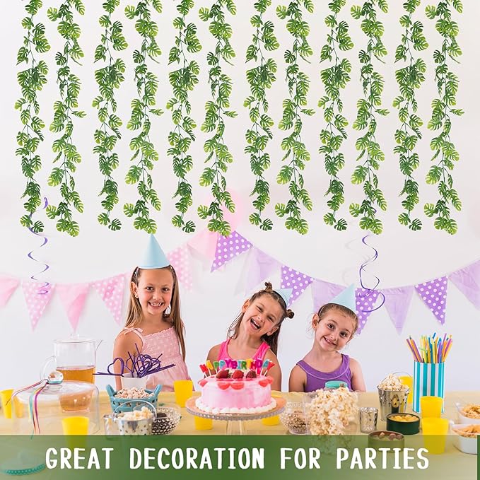 Dolicer 6Pcs Artificial Vines Greenery Garland, 5.6Ft Fake Hanging Greenery Plants Monstera Leaf Vines Tropical Palm Leaves Garland for Home Garden Porch Patio Hawaiian Party Indoor Outdoor Decor