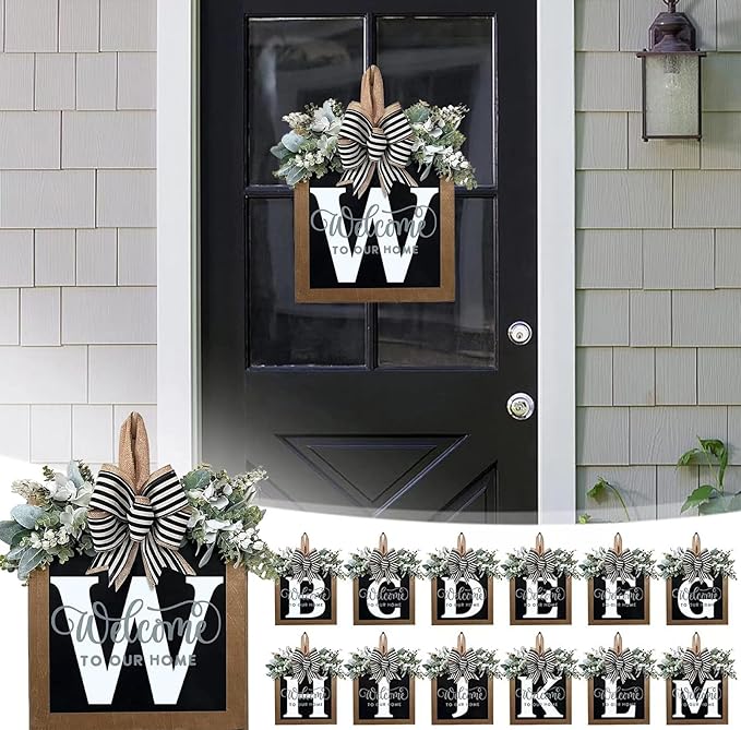 Last Name All Year Wreath, for Front Doors, Spring, Fall, 26 Last Name Letters All Year Round Wreaths, Suitable for Wedding Decorations, Home Porches, Farmhouses, Yards, Garden Decorations, Gifts (W)