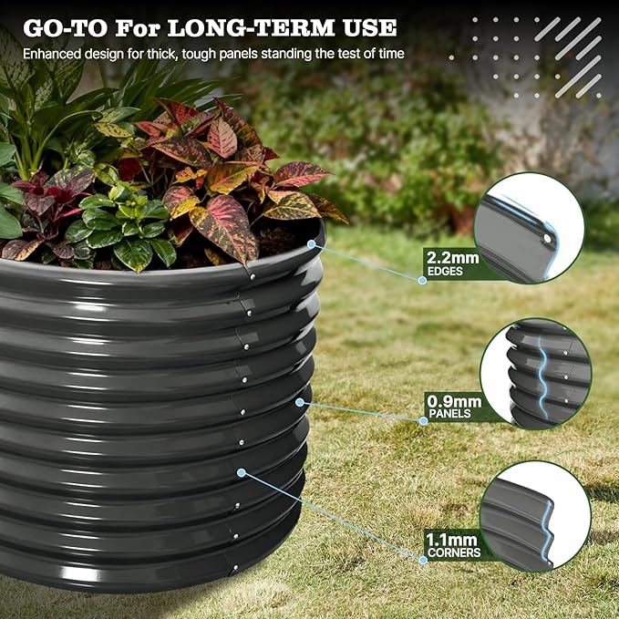 A ANLEOLIFE 30" Extra Tall Galvanized Raised Garden Beds Outdoor, 10x3x2.5ft Large Oval Metal Planter Boxes for Planting Vegetables, Flowers, Fruits, Eco-Safe & Easy Setup, Quartz Grey