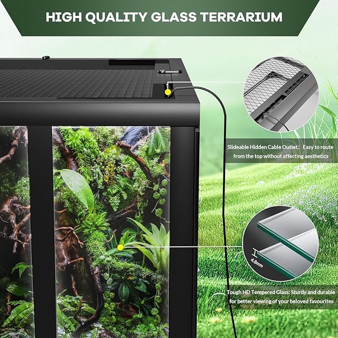 Garvee 34 gal Reptile Tall Glass Terrarium, 24 in x 18 in x 18 in Reptile Tank Double Hinge Door with Top Screen Ventilation, Easy Assembly