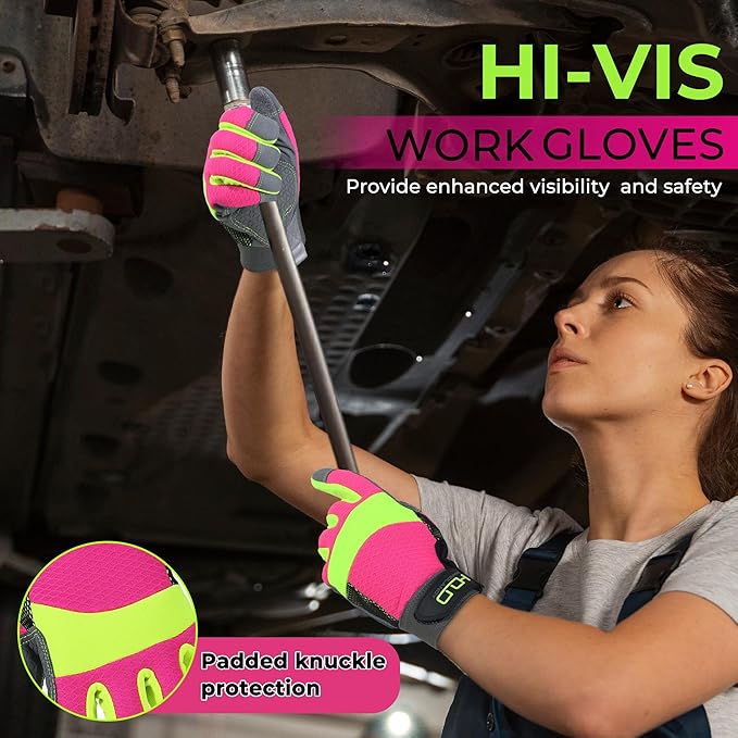 HANDLANDY Work Gloves for Women, Breathable Leather Gardening Glove for Yard Maintenance, Hand Protection with Touch Screen for Gardeners, Farmers