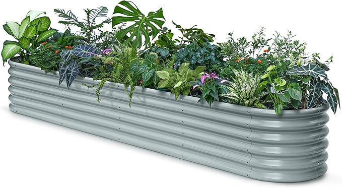 10x2x1.5 | 8x4x1.5 ft Galvanized Raised Garden Bed, 18" Tall Metal Planter for Outdoor Plants Vegetable Herb Leafy Green, Modular Raised Flower Bed with Rust Resistant Coating -Brooklyn Grey