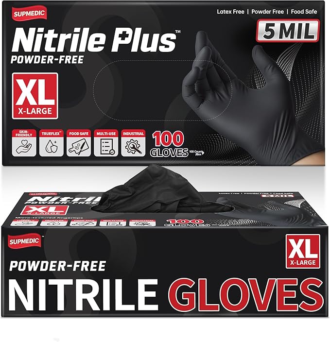 Disposable Nitrile Gloves, 5Mil Chemical Resistant Powder-Free Latex-Free Glove Exam Cook Tattoo, Black Blue 100Pcs