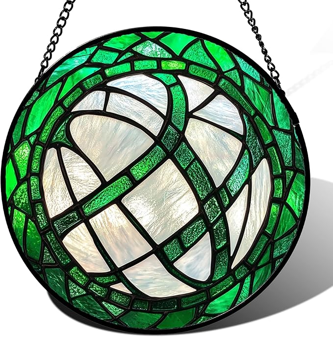 QZQCBLC Stained Glass Window Hanging Green Plants 7.8" - Abstract Suncatcher Door Garden Sun Catcher Home Ireland Decor Birthday Mother's St Patrick's Day Gifts for Mom Men Woman Wife Friends