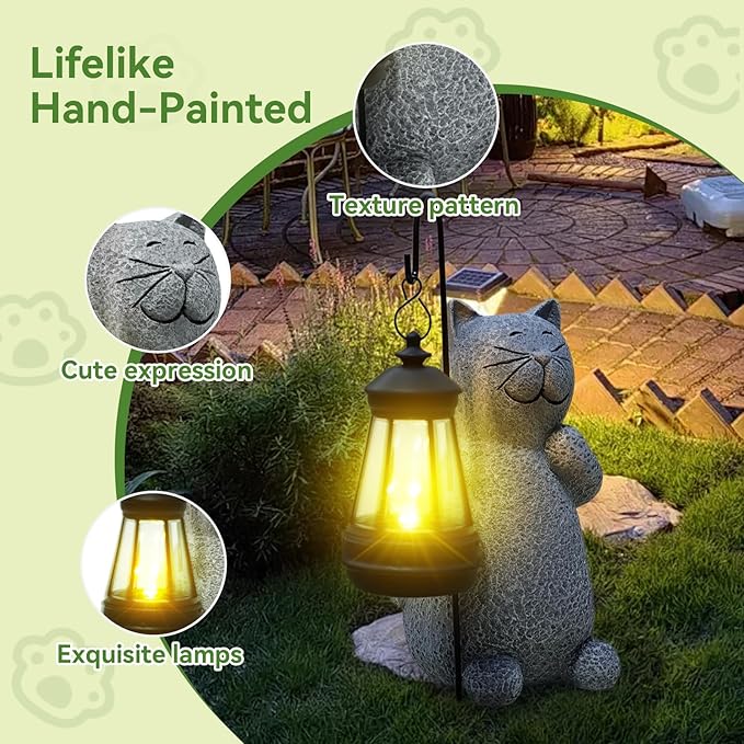 ArtCredit Solar Cat Garden Statues with LED Lights, Outdoor Decor for Patio Yard Balcony - Unique Housewarming Birthday Gifts for Women Mom Grandma