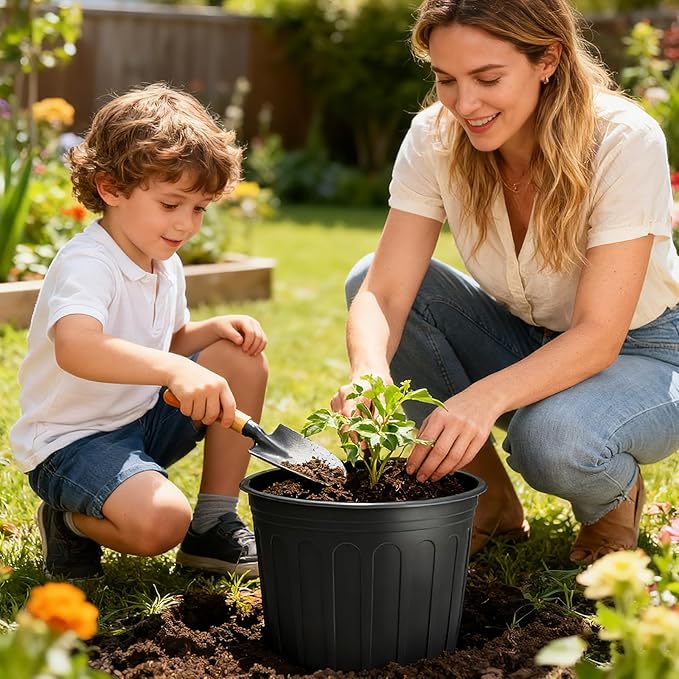 SLMKHHU 30 Pack 5 Gallon Plastic Nursery Pots,12.8 Inch Thickened Soft Plant Pots with Drainage Holes,Flower Planter Container for Seedlings Garden,Indoor and Outdoor