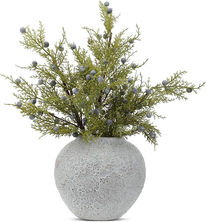 Giegxin 12 Pcs 18 Inch Artificial Juniper Cedar Sprays and Berries Branch Faux Cedar Stems Weather Resistant Christmas Greenery for Holiday Winter Ornament Crafts Wreath Garland