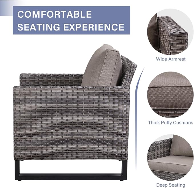 Rilyson Wicker Outdoor Patio Chairs Set of 2-2 Piece Rattan Chairs with Waterproof Wicker,Comfortable Cushions and Sturdy Metal Frame for Outside Porch Deck Backyard(Mixed Grey/Grey)