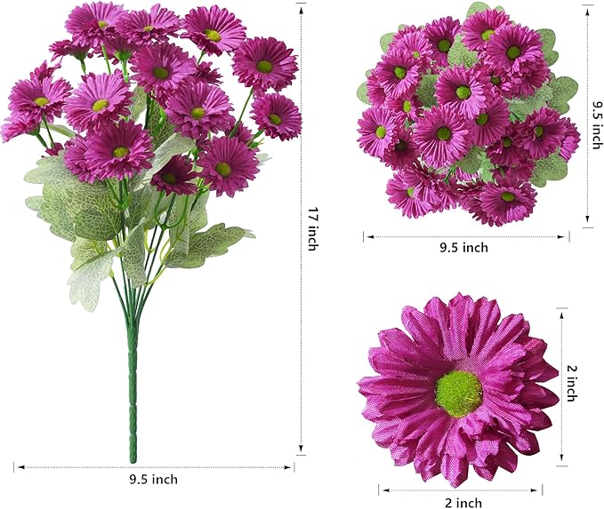 HyeFlora Artificial Flowers for Outdoors Spring Summer Outside Decor, 6 Bundles Fake Daisy Wild Silk Flowers UV Resistant Outdoor Faux Plants for Planter Front Door Porch Balcony Yard, Fuchsia