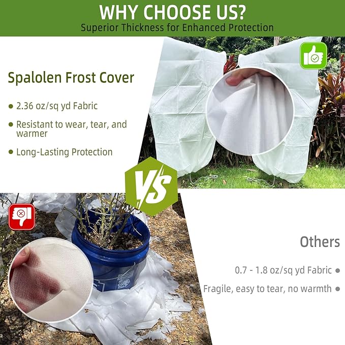 2 Pack Plant Covers Freeze Protection, 40"W x 45"H Winter Frost Blanket 2.36 oz/yd² Fabric Frost Cloth Tree Covers Shrub Jacket Bag with Zipper & Drawstring for Plants Fruit Tree Shrub Potted - White
