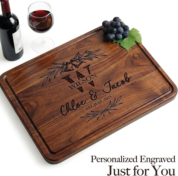 Personalized Cutting Board for Couples, Custom Wood Chopping Boards for the Kitchen, Birthday, Housewarming, Wedding, Anniversary, Bridal Shower, Engagement and Valentine, Meaningful Gift