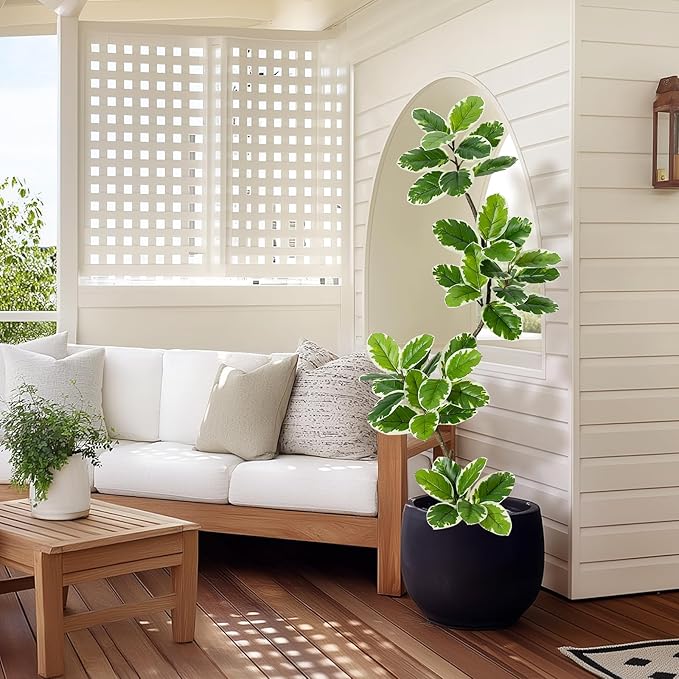 GarveeHome Fiddle Leaf Fig Tree Artificial Indoor, 5 ft Tall Faux Rubber Tree with Sphere Planter, Tall Artificial Plants with Moss for Home Decor Office Living Room