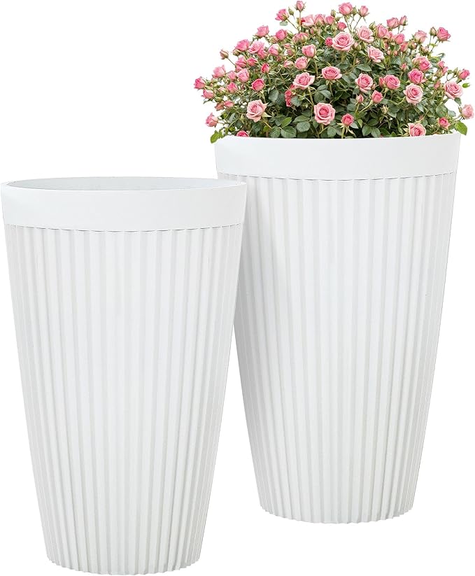 Ultym 20" Tall Planters for Indoor Outdoor Plants (Set of 2), Cement-Look Large Flower Pots, High-Desity Resin Planters, UV-Protected Outdoor Pots for Garden, Balcony, Porch or Living Room Decor