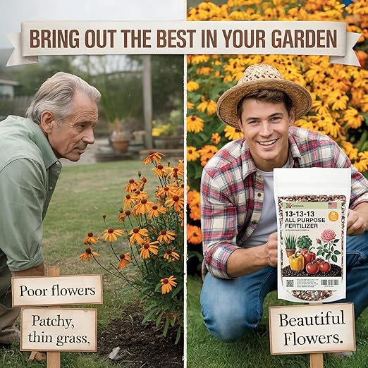 Gardenera 13-13-13 Slow Release Granular Fertilizer – All Purpose Plant Food 13 13 13 for Outdoor Grass, Vegetables, Roses, Flowers, Shrubs, Trees. Lawns, Gardens, Potted Plants (5 Quarts)