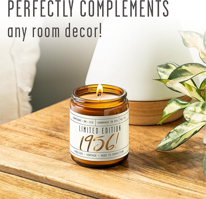 70th Birthday Gifts for Women - 'Limited Edition 1956' Soy Candle, w/Champagne on Ice I Best Gifts for 70 Year Old Woman I 1956 Birthday Gift for Women I 9oz Reusable Jar, 50Hr Burn, Made in USA