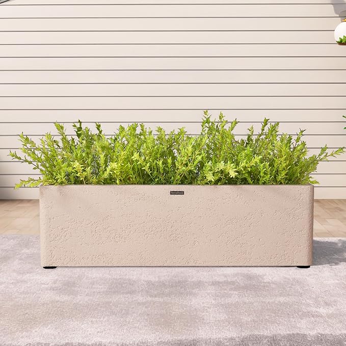 TerraDeco 31 Inch Rectangular Concrete Planter,Durable All-Weather Use with Drainage Holes,Large Rectangular Planter for Outdoor Indoor Plants