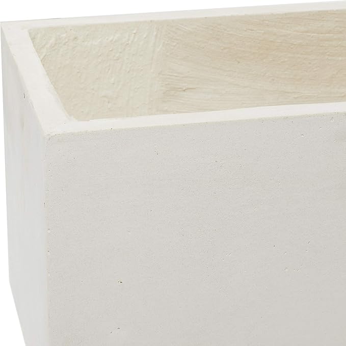 Deco 79 Fiberclay Ceramic Indoor Outdoor Planter Rectangular Large Planter Pot with Brown Wooden Legs, Set of 2 Planters 21", 17"W, White