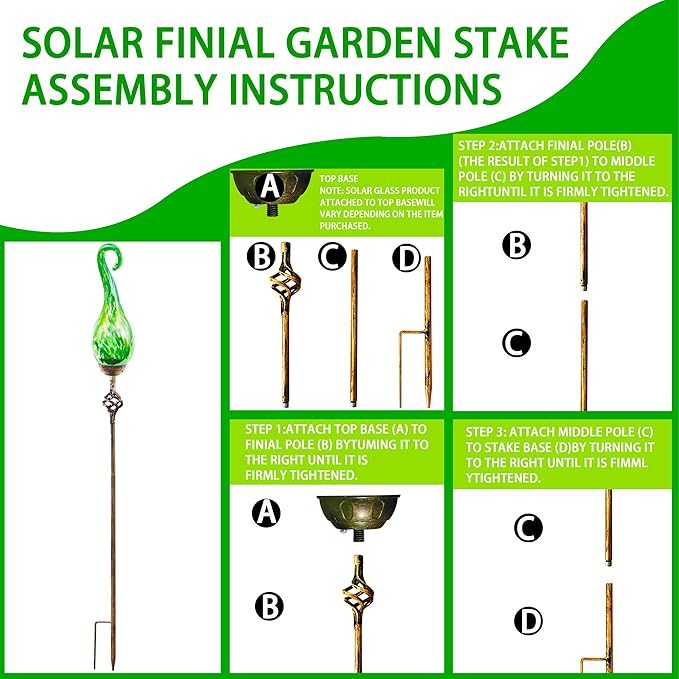 Naboher Garden Solar Lights Outdoor, Decorative LED Pearlized Glass Spiral Garden Stake with Finial, Hand Blown Glass and Metal Outdoor Decoration, 3 x 36 Inch (Green)