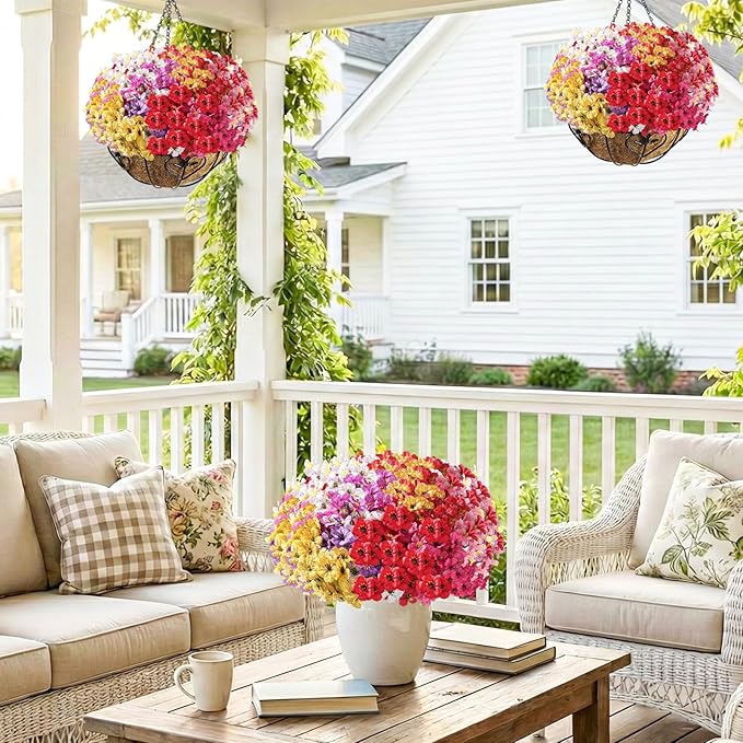 22 Pack Artificial Flowers Outdoor, Faux Silk Flowers for Outdoors Outside Front Porch Hanging Planter Window Box Garden Decoration(Multi-Colour)