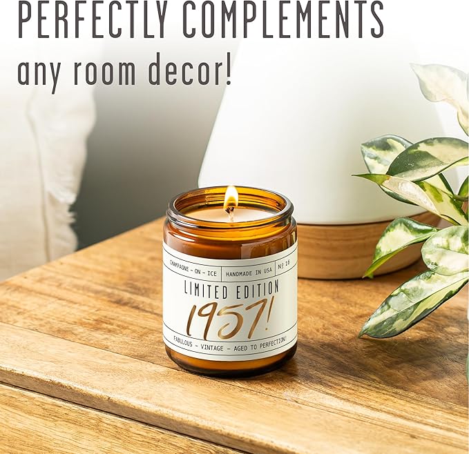 69th Birthday Gifts for Women - 'Limited Edition 1957' Soy Candle, w/Champagne on Ice I 69th Birthday Gift for Her Ideas I 9oz Reusable Jar, 50Hr Burn, Made in USA