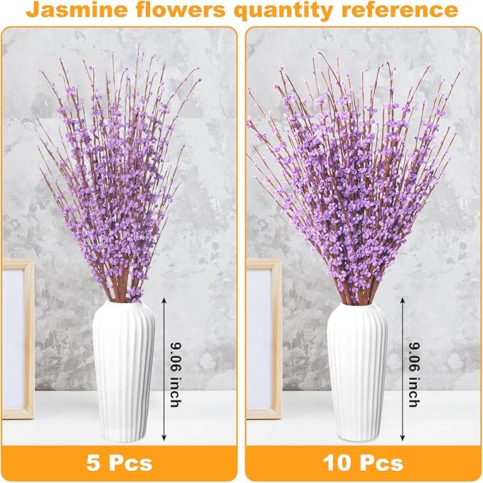 10 Pcs 30" Long Jasmine Artificial Flowers Fake Flowers Dry Branches Stem for Home Office DIY Floral Art Plant Wedding Table Centerpieces Party Vase Decoration (Macaron Purple)