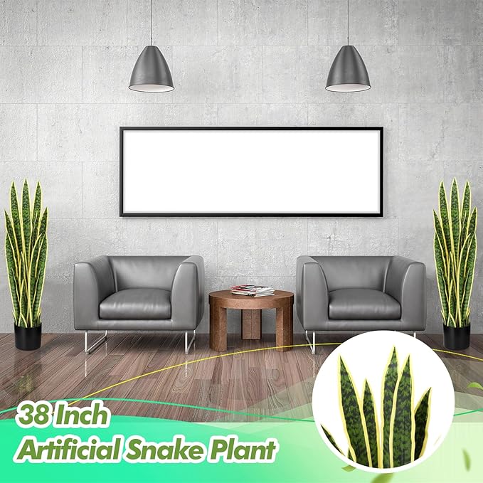 Crowye 6 Pack 3.15 Ft Tall Artificial Snake Plant Faux Sansevieria Plant Large Fake Snake Bulk in Pot for Home Office Housewarming Gift