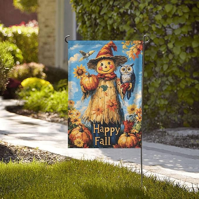 Happy Fall Garden Flag 12x18 Inch Double Sided All-Weather Polyester Outdoor Flag For Patio Lawn Yard And Garden Welcome Decor