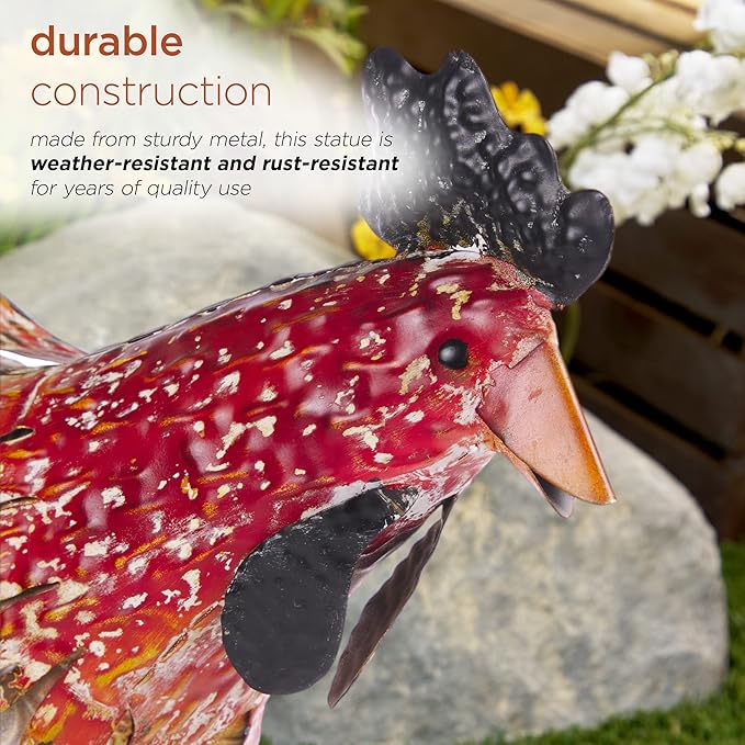Alpine Corporation ORS858 Indoor/Outdoor Metal Pecking Hen Decorative Garden Statue, 21" H, Multicolor
