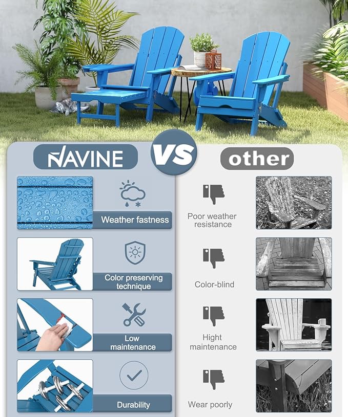 Adjustable Adirondack Chair with Retractable Ottoman Set of 4, HDPE Folding Adirondack Chair with Cup Holder, All Weather Fire Pit Chair for Outdoor.