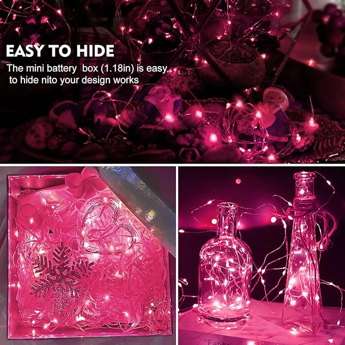 AIKEI 48 Pack LED Fairy Lights Battery Operated, String Lights Waterproof 7 Feet 20 Led Firefly Starry Lamps for Wedding Party Bedroom Garden Valentines Christmas Decoration Pink