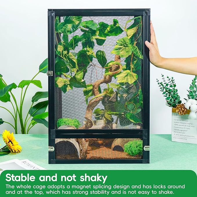 BINANO 33 Gal Detachable and Foldable Reptile Butterfly Cage Terrarium, 360° Observation, Airflow, Interaction in Gecko Tank for Crested Geckos, Leopard Geckos, Chameleons, Bearded Dragons