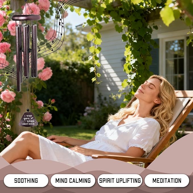 Fusui Birthday Gifts for Women Wind Chimes 32”, I Wish You Lived Next Door, Best Friend/Friendship/Bestie/Sister Gifts for Women, Christmas Anniversary Birthday Gift for Her Friend Sister Bestie Mom