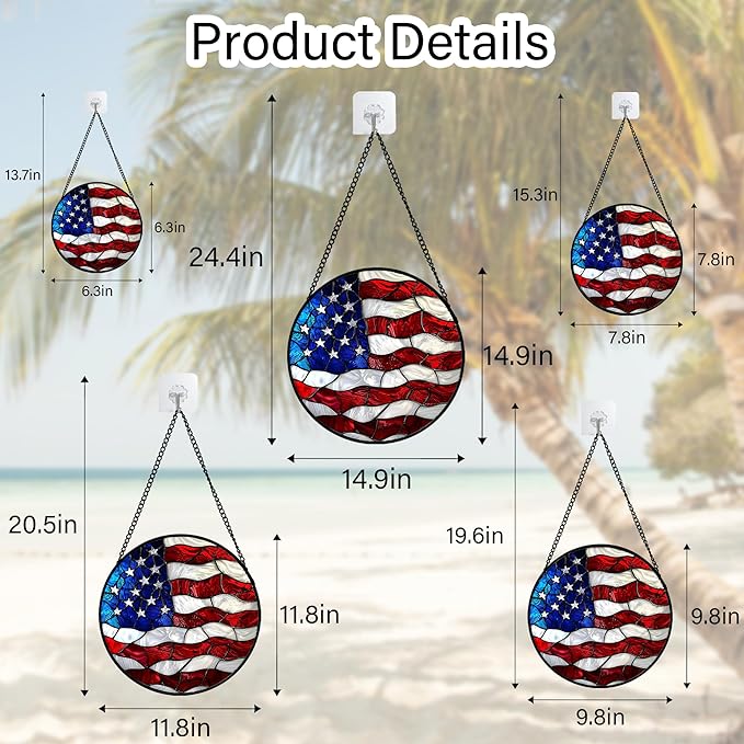 Stained Glass Window Hanging, Blue, White Red National Flag Pattern Sun Catchers Diamond Glass Panel Window Hangings Decor for Birthday Gifts for Women, Men, and Mom 14.9x14.9IN