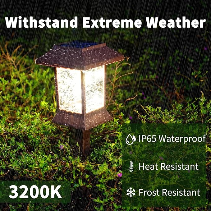 Glosola 6Pack Solar Pathway Lights Outdoor Waterproof IP65, Solar Lights Outdoor with Hook, Upgraded 1000mAH Battery, Up to 12Hrs, Auto On/Off, Garden Decor for Yard, Driveway, Walkway (LED)