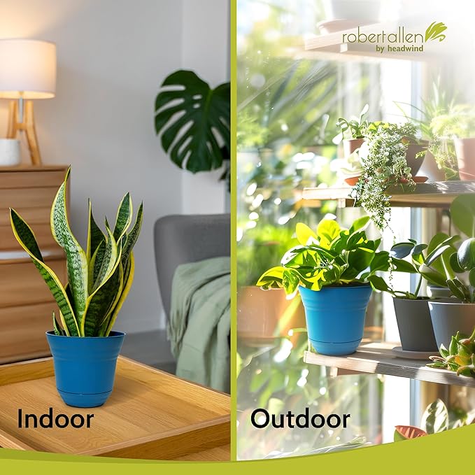 Headwind Traverse Planters – 10" 2 Pack Plastic Plant Pot in Sapphire Blue - Indoor & Outdoor Pots for Plants with Drainage - Decorative Plant Pot, Flower Pots Outdoor for Garden by Robert Allen
