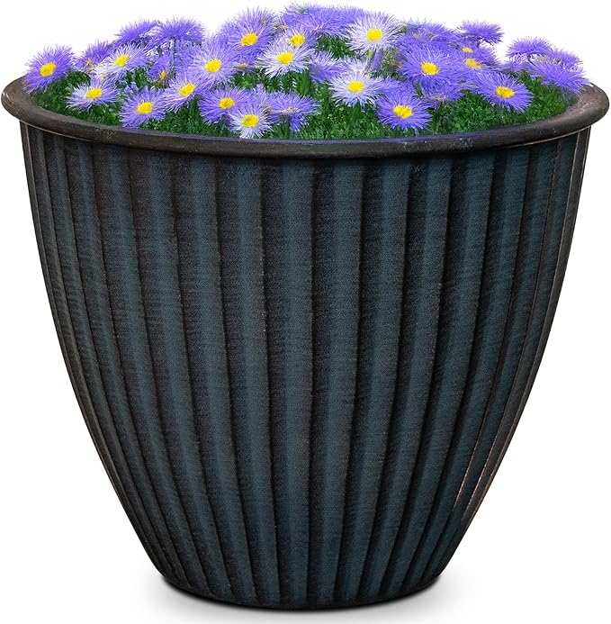 Headwind Monroe Natural Ironstone Collection - 12 Inch Ocean Blue Plant Pot – for Succulent Pots, Flower Pot, Planters for Indoor Plants & Outdoor Planter Pots for Plants by Robert Allen