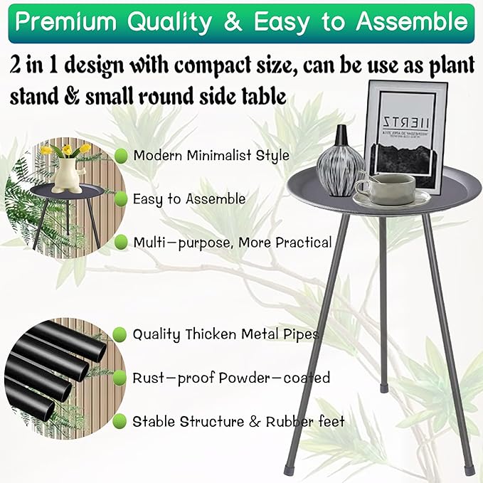 ZEECER Plant Stand, 20'' Tall Plant Stand Indoor Outdoor, Rust-proof Small Patio Table Round Metal Side Table, Multi-role Plant Stool Small Outdoor Side Tables for Patio Garden Home Decor