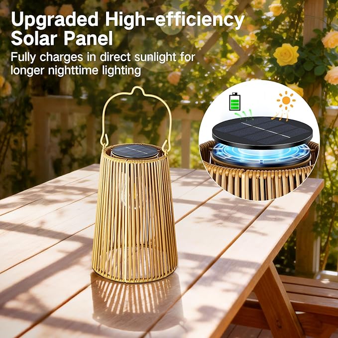 Solar Lanterns Outdoor Waterproof, Hanging Rattan Woven Solar Lights with Auto On/Off, Decorative Gifts for Garden, Yard, Patio, Tree, Porch, Lawn, Pathway & Outside Tabletop Decor