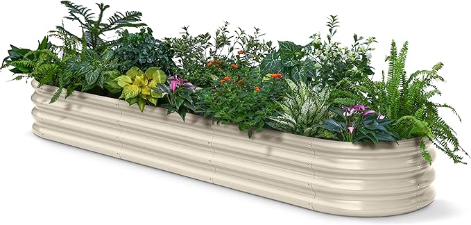 Galvanized Raised Garden Bed 8x2x1ft - 12" Tall Metal Planter for Outdoor Plants, Vegetables, Herbs, Metal Garden Box with Stainless Steel Hardware, and Rust-Resistant Coating - Sand Beige