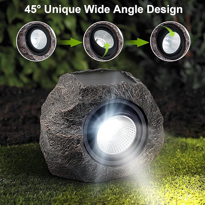 Solar Garden Rock Lights Outdoor - IP65 LED Waterproof Solar Spotlight, Solar Powered Landscape Path Decorative Garden Stone Lights for Pathway, Walkway, Yard, Patio (4 Pack)