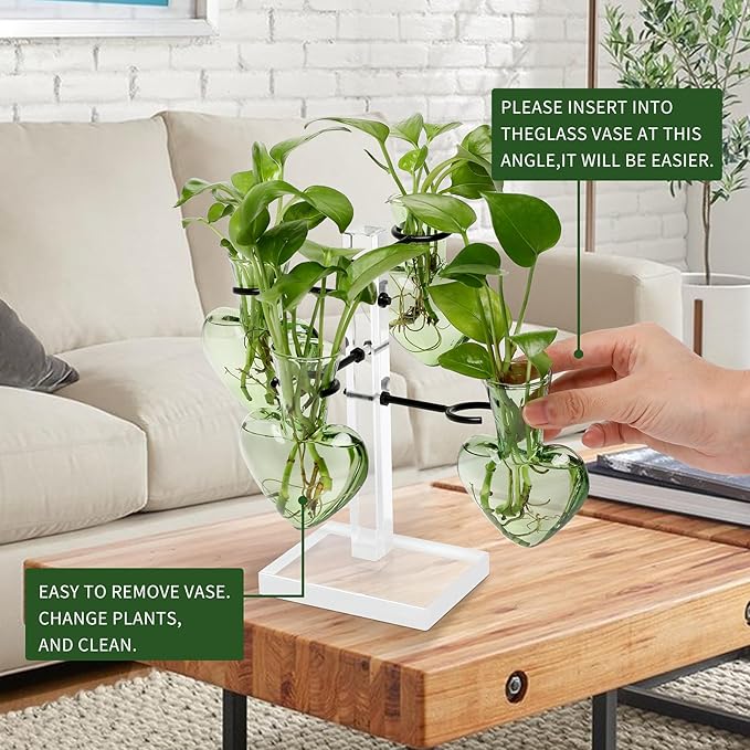 YYHglass Clear Plants Propagation Stations Terrarium Kit Birthday Gift for Women for Indoor Home Office Decor Acrylic Plant Accessories - 4 Love Hear Vase