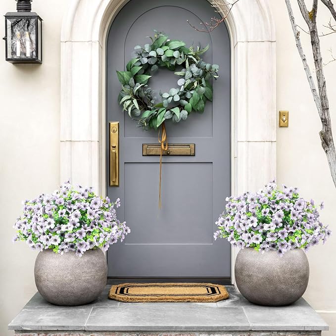ATTGREAT Artificial Flowers Outdoor Faux Plants UV Resistant Fake Patio Flowers Plastic Greenery Plnats Outside Bulk for Spring Garden Hanging Planter Home Vase Decor, 12 Bundles (White)